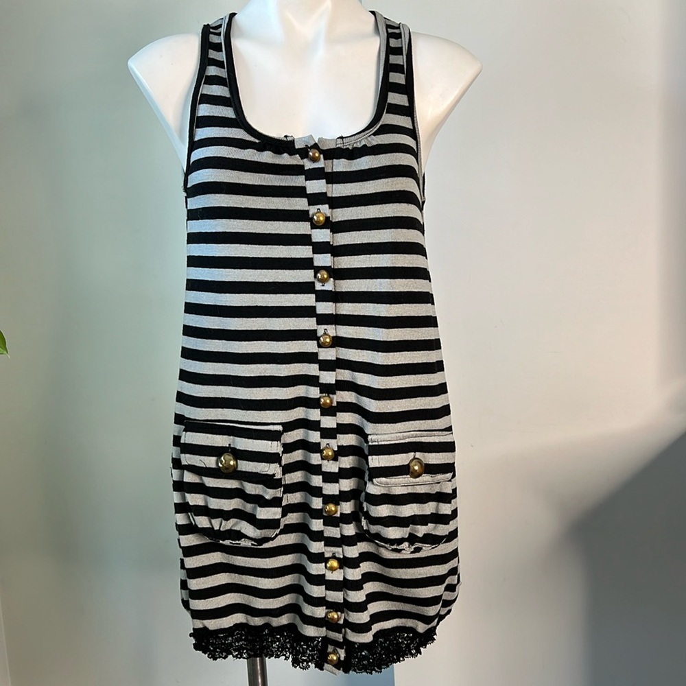 One of a Kind Striped Long Vest size medium
